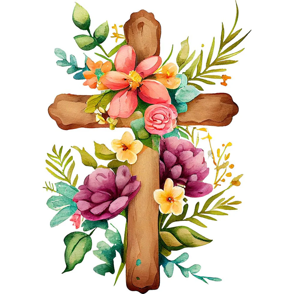 Elegant Crosses and Flowers #7 Fabric Panel