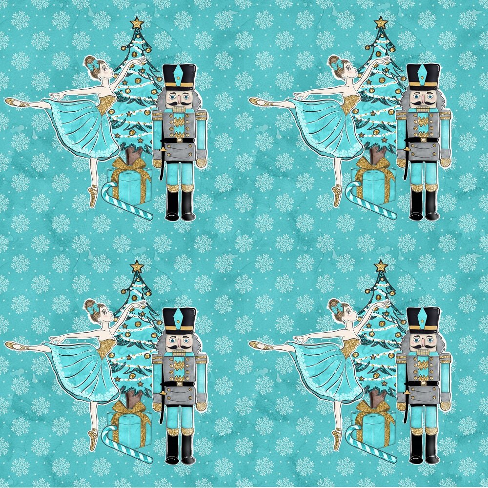 Elegant Nutcracker and Ballerinas Fabric - Blue