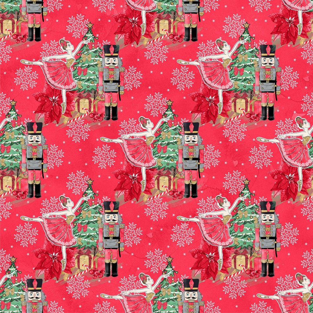 Elegant Nutcracker and Ballerinas Fabric - Red