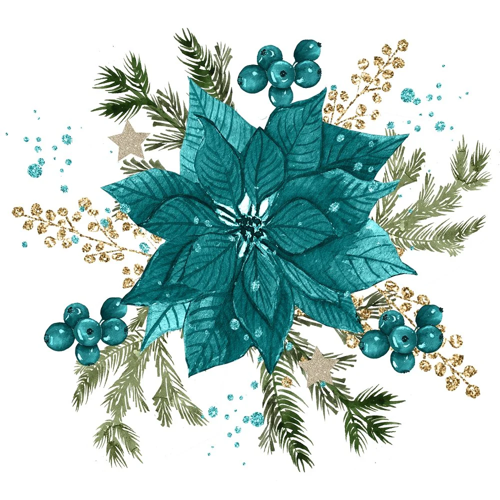 Elegant Nutcracker Blue Poinsettia Scene Fabric Panel