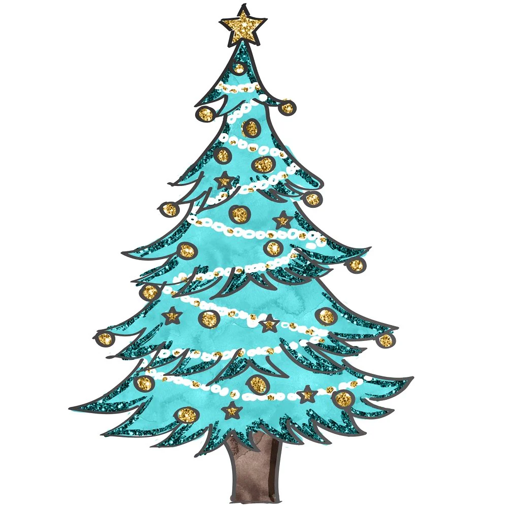 Elegant Nutcracker Decorated Tree Fabric Panel - Blue