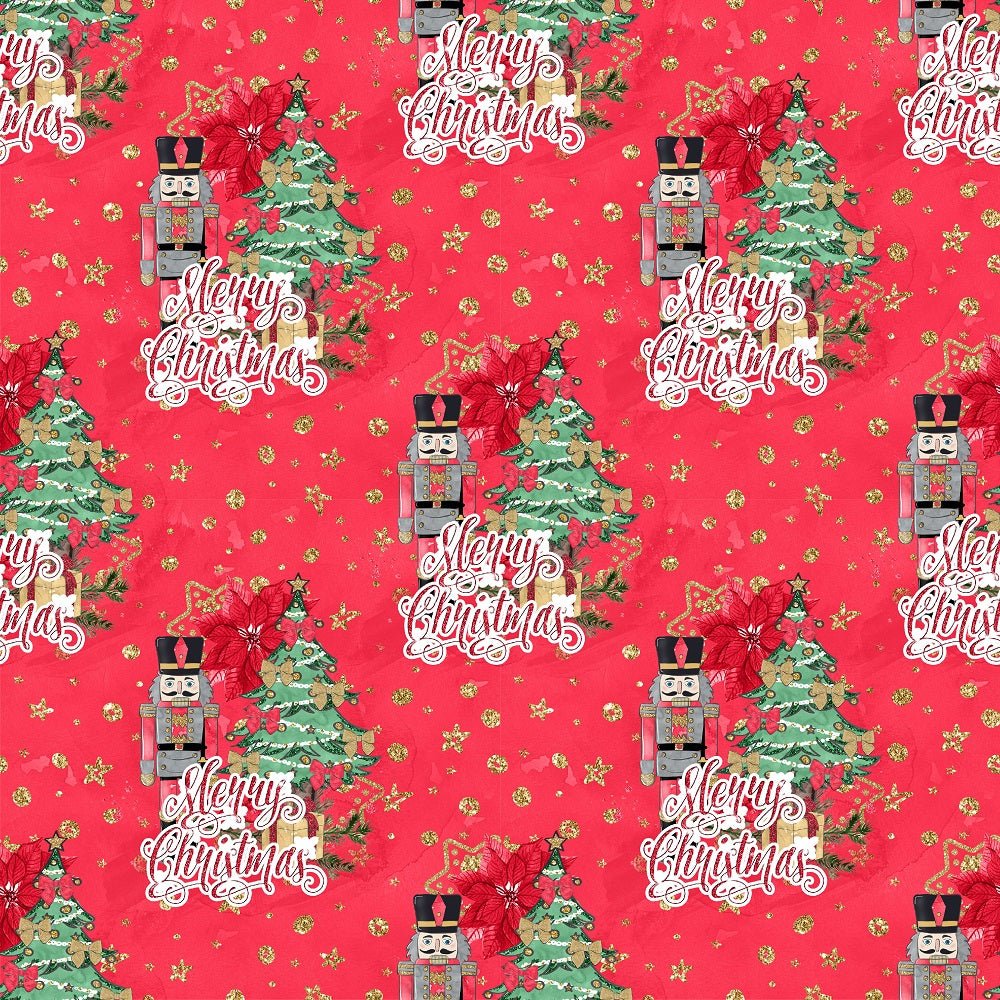Elegant Nutcracker Merry Christmas Allover Fabric - Red