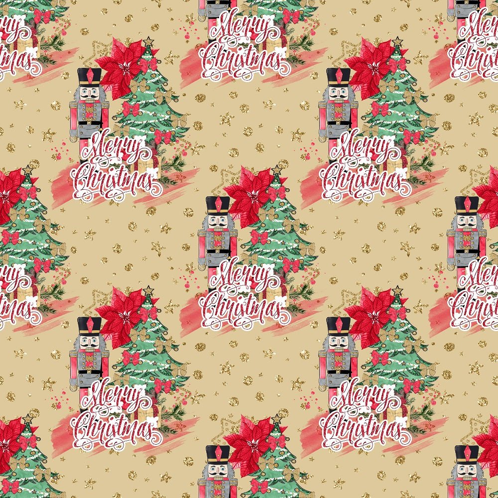 Elegant Nutcracker Merry Christmas Allover Fabric - Tan