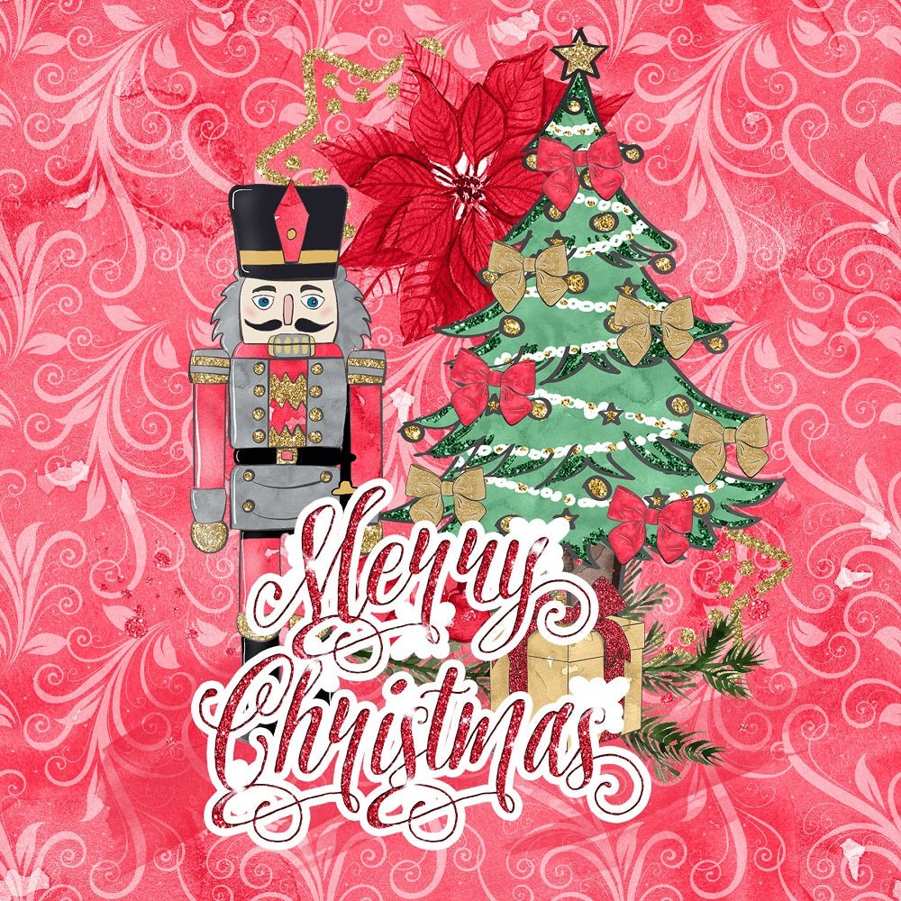 Elegant Nutcracker Merry Christmas Fabric Panel - Red