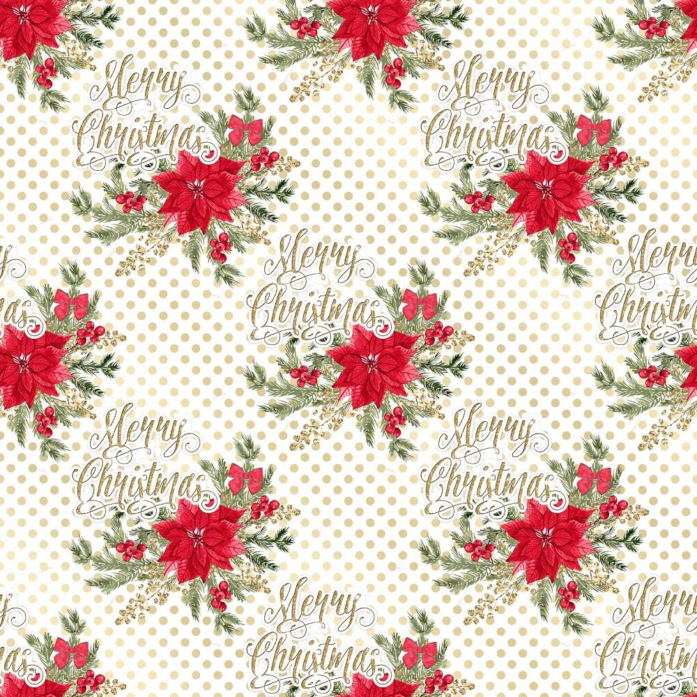 Elegant Nutcracker Merry Christmas Font and Dots Fabric - White