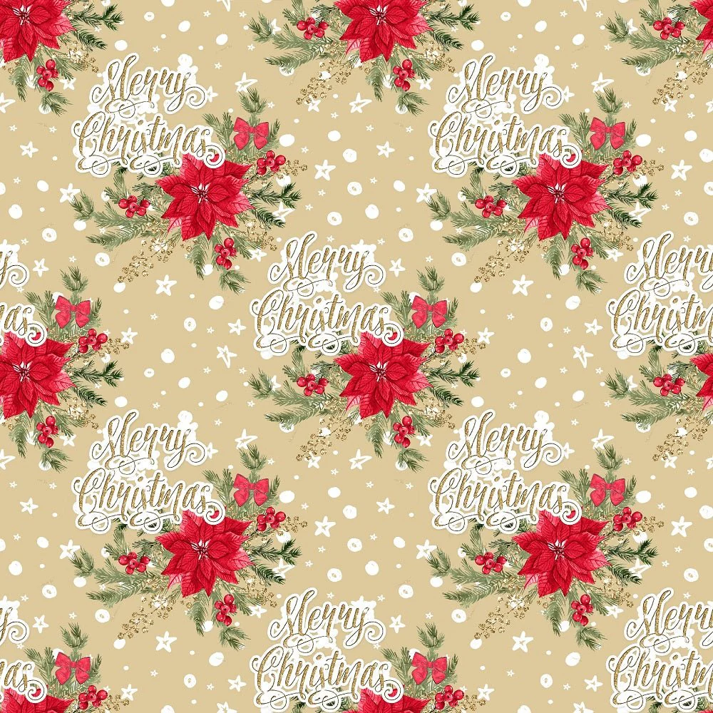 Elegant Nutcracker Merry Christmas Stars Fabric - Tan