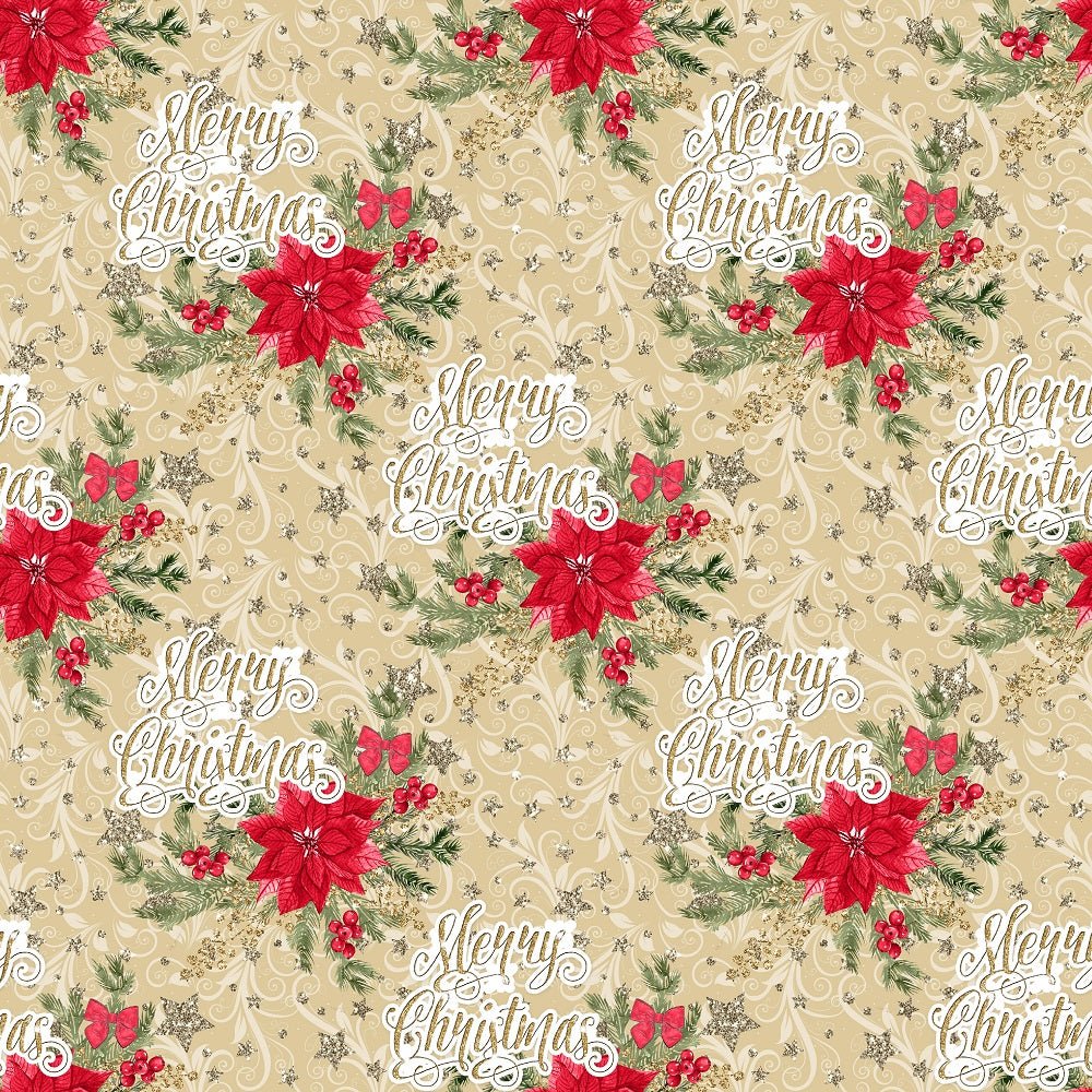 Elegant Nutcracker Merry Christmas Swirls Fabric - Tan