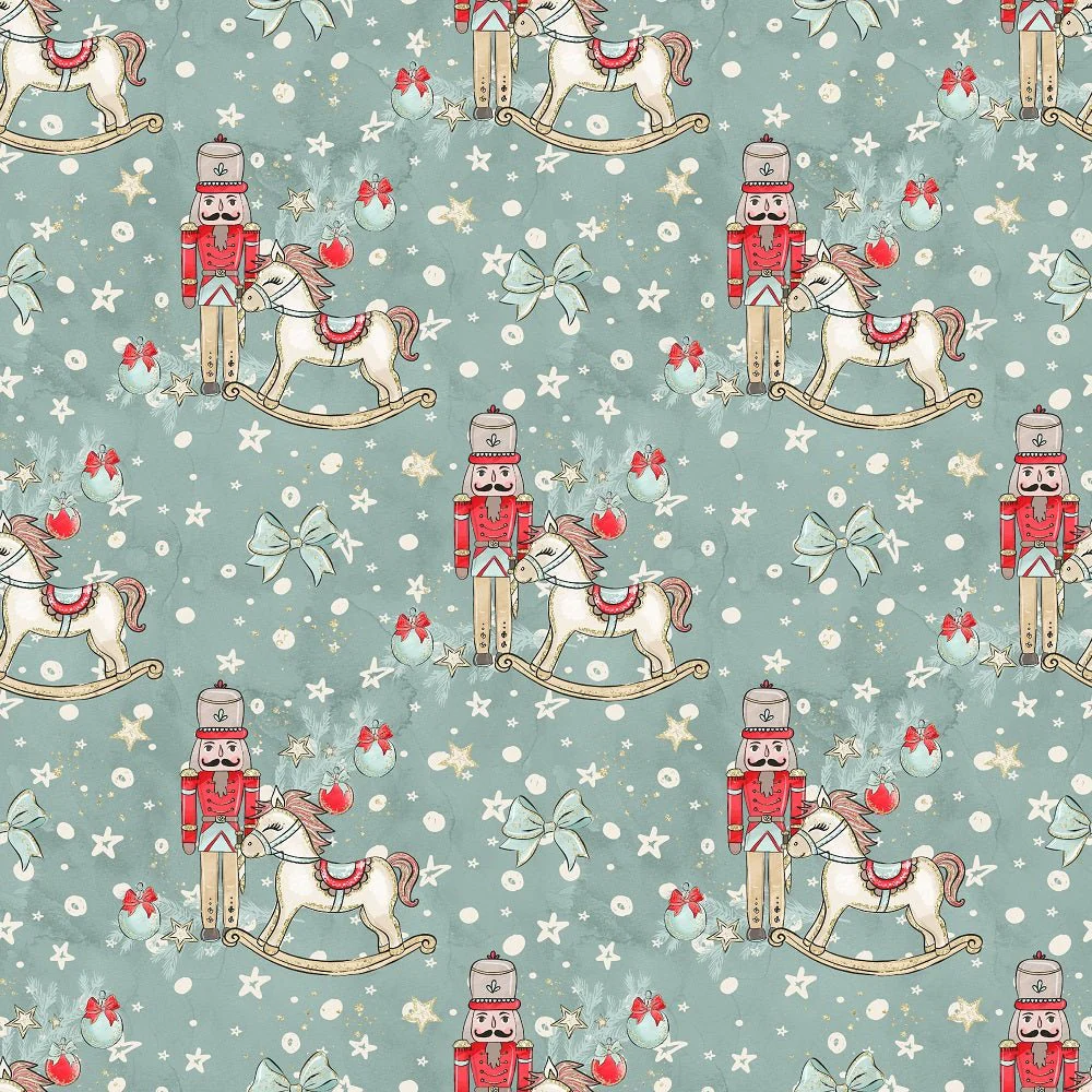 Elegant Nutcracker Next to Rocking Horse Fabric - Green