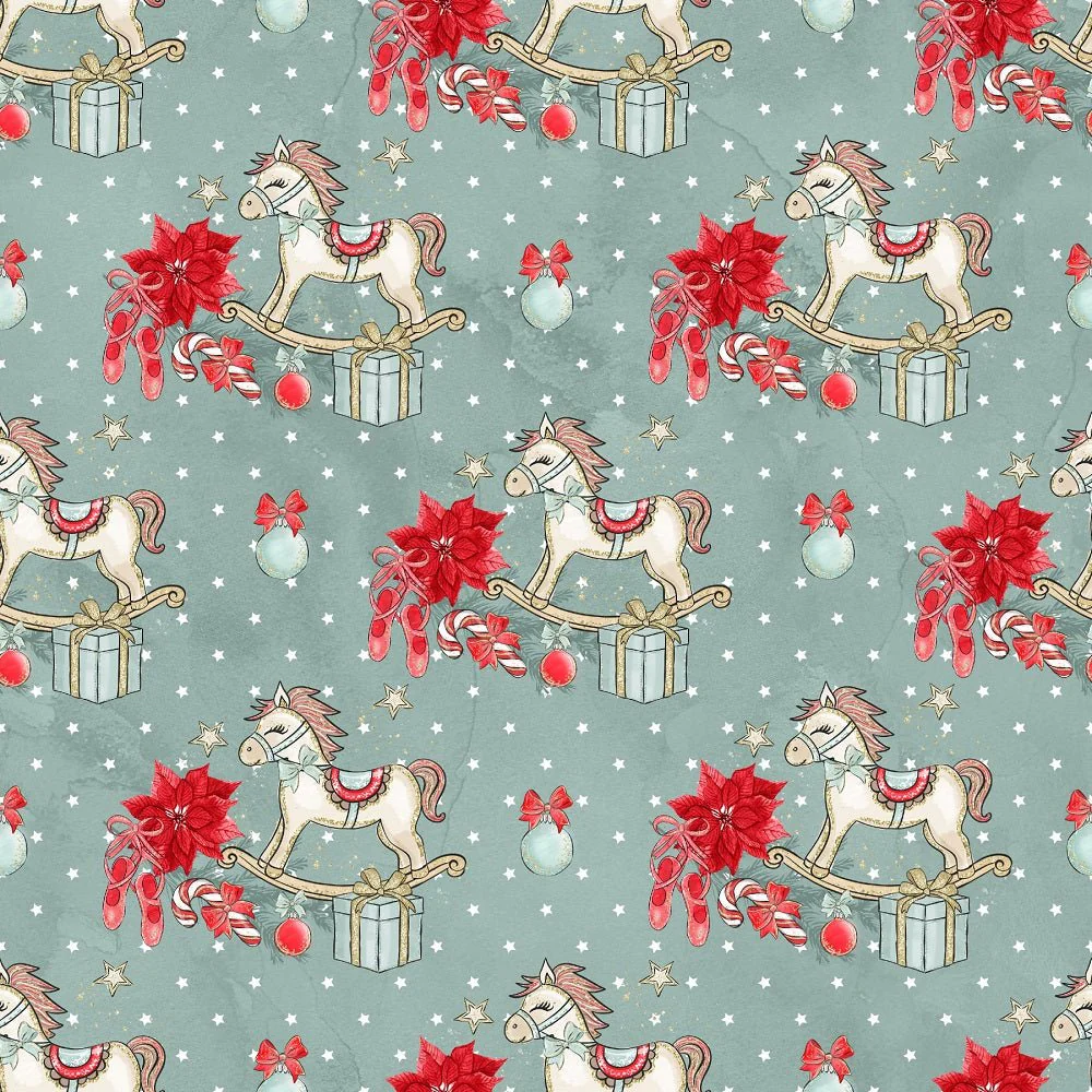 Elegant Nutcracker Rocking Horse Fabric - Green
