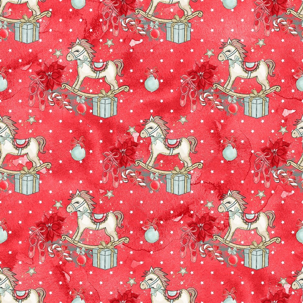 Elegant Nutcracker Rocking Horse Fabric - Red