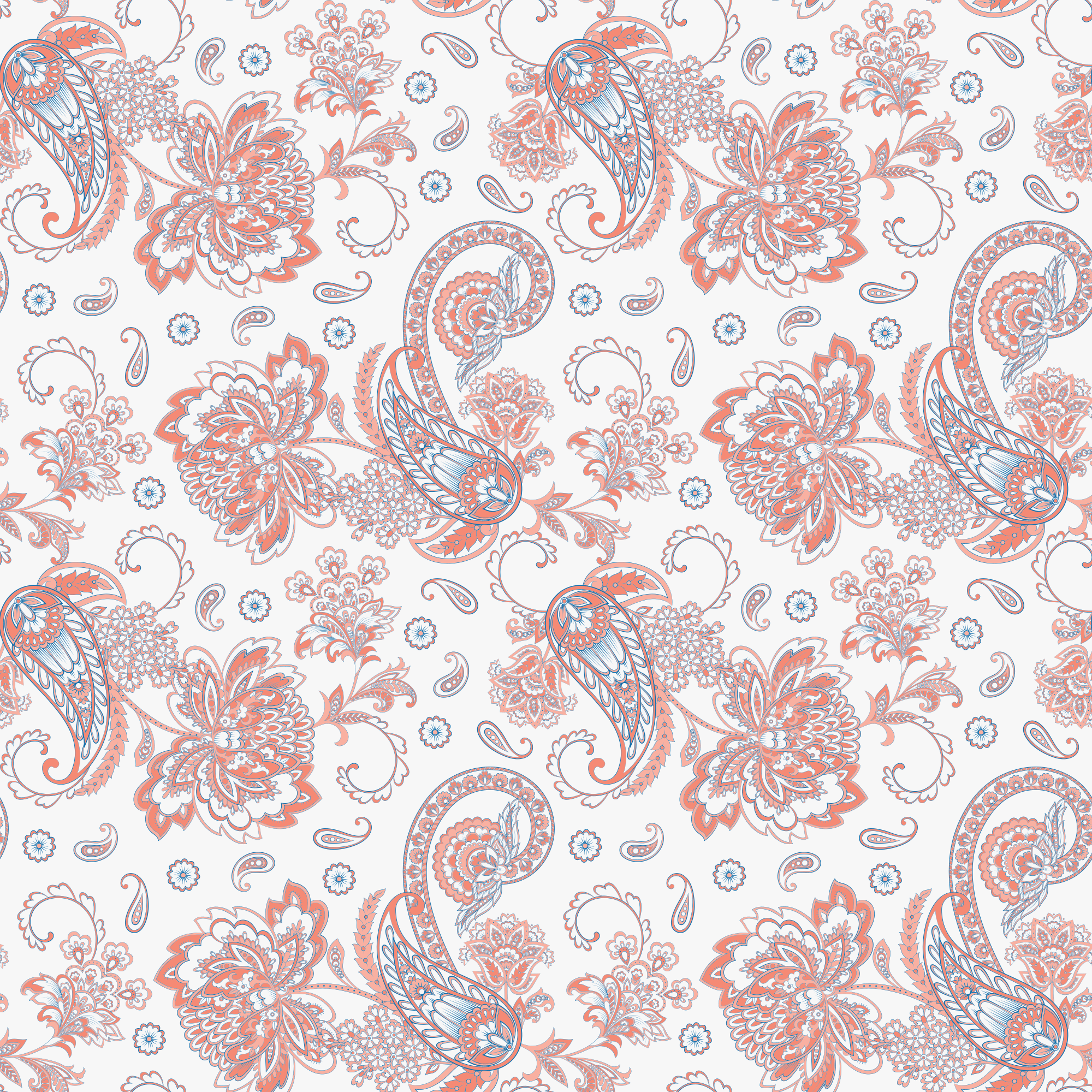 Elegant Paisleys Fabric - Cinnabar-Blue