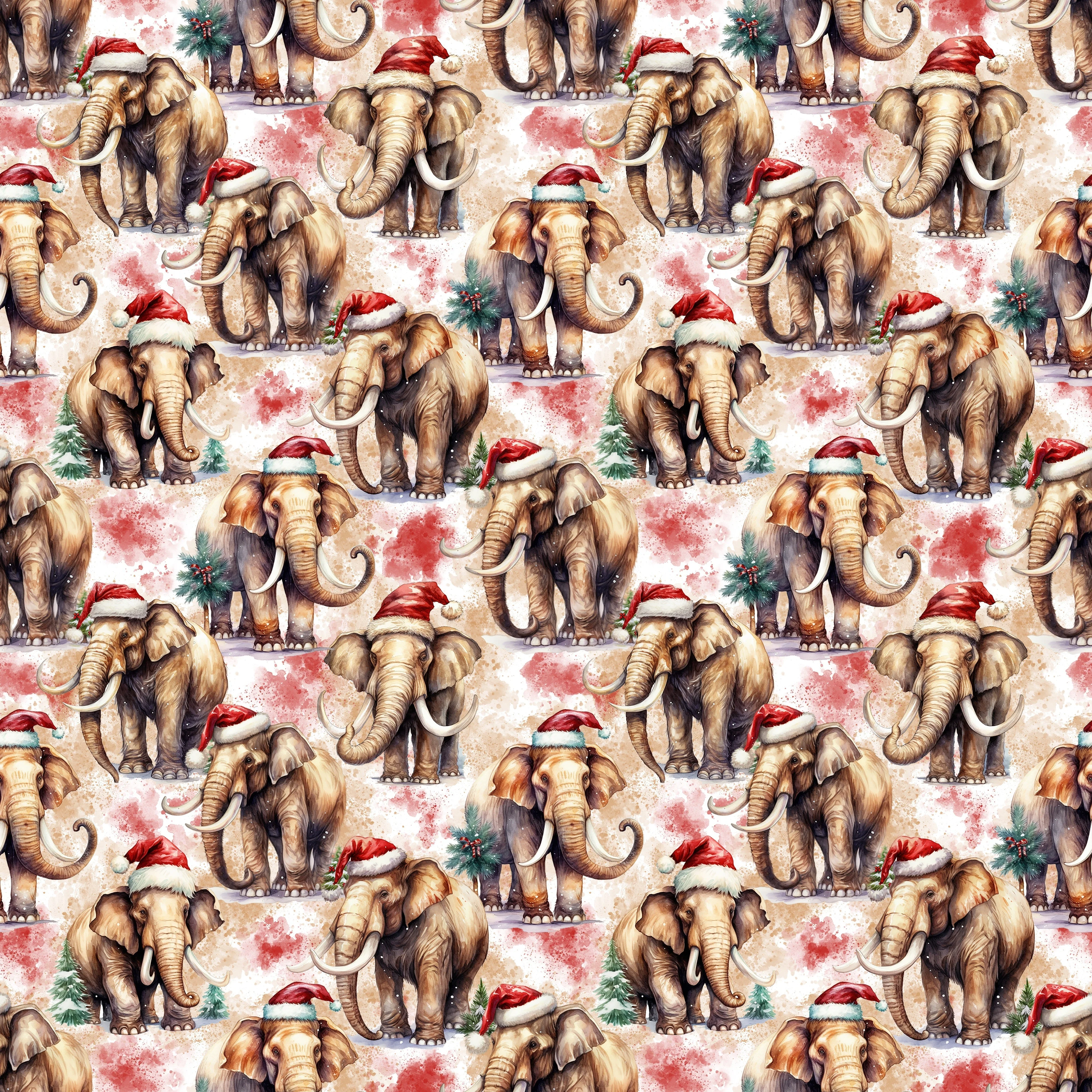 Elephants in Santa Hats Fabric