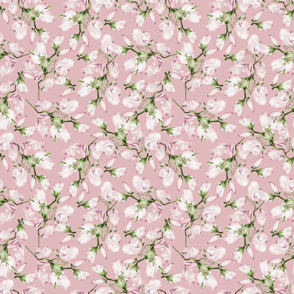 English Garden Packed Sweet Peas Fabric - Pink