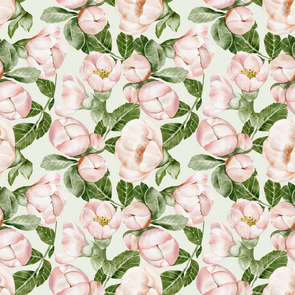 English Garden Peonies Fabric - Light Green