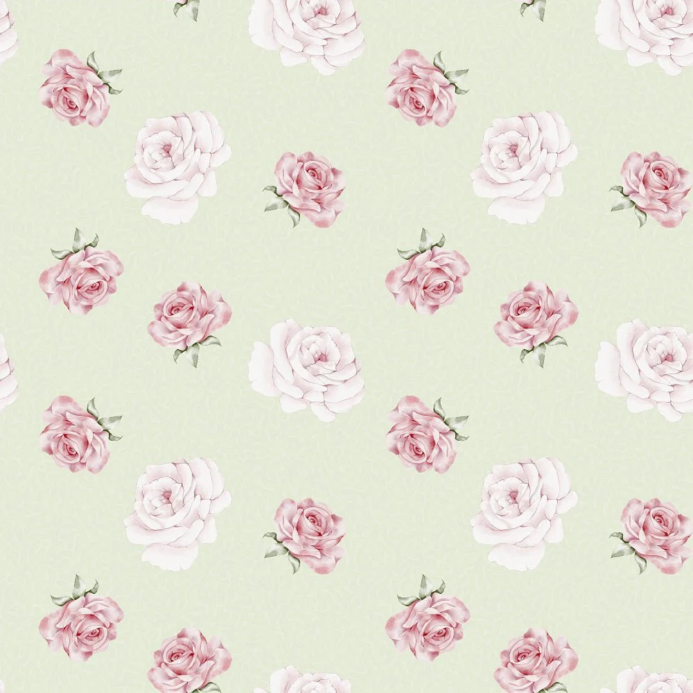 English Garden Roses Fabric - Light Green