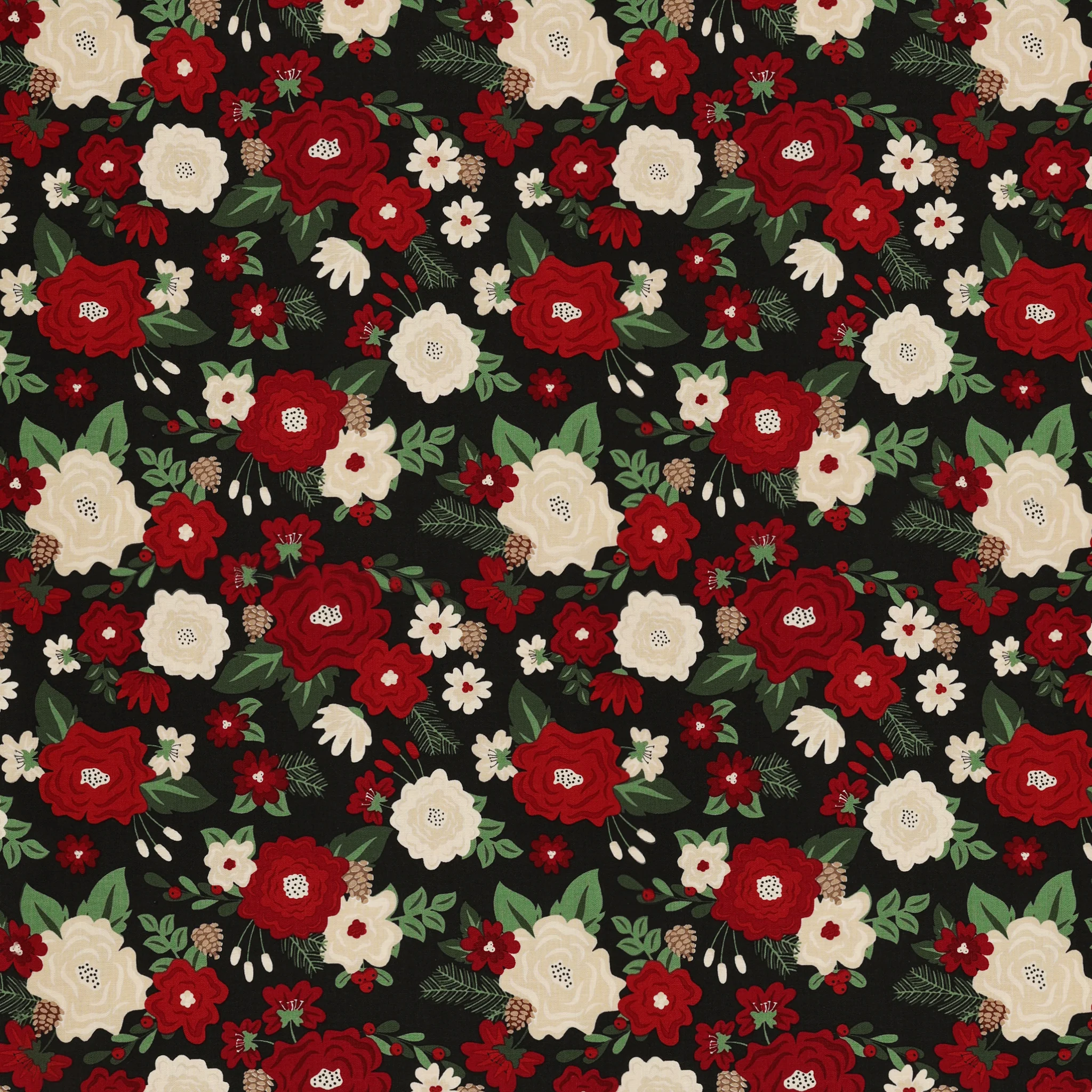 Evergreen Wishes Fabric Collection - Main Black