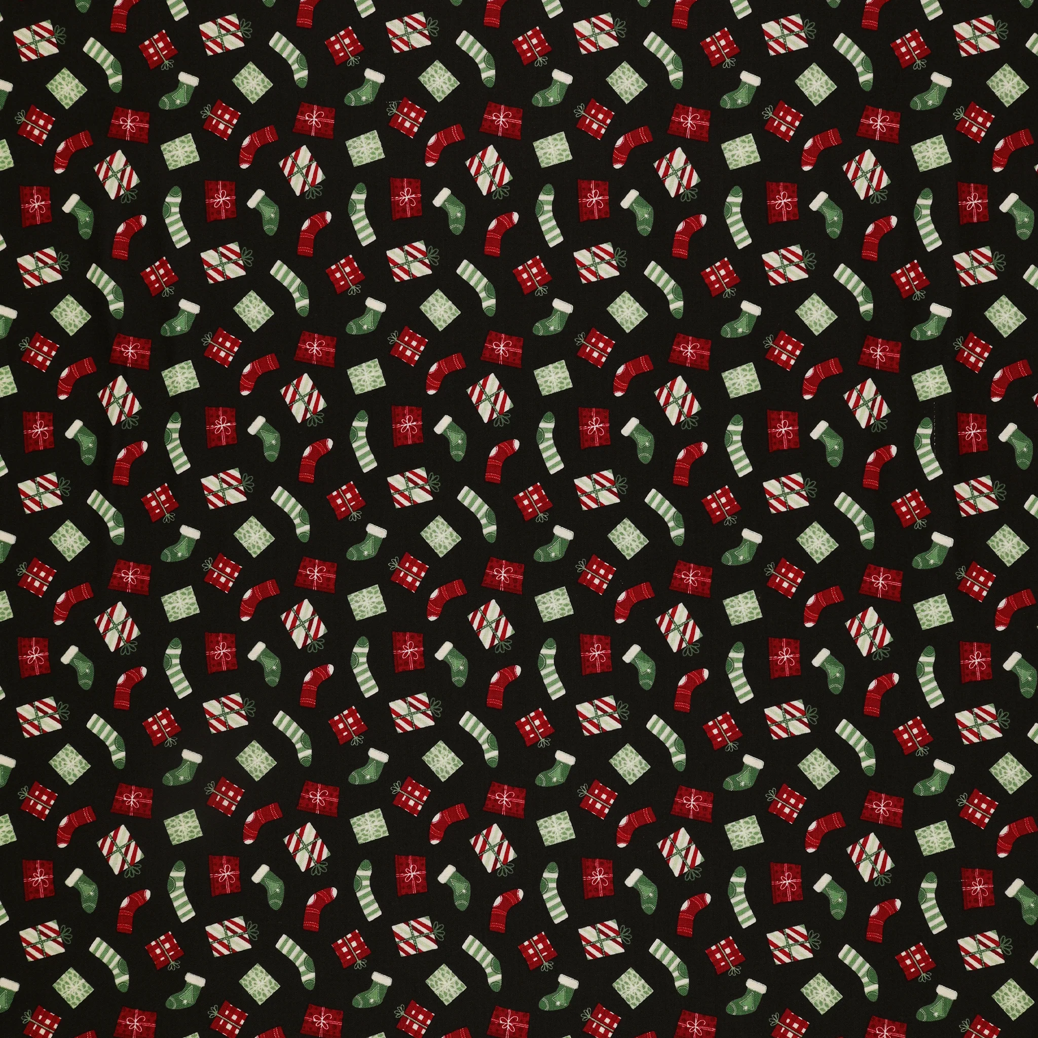 Evergreen Wishes Fabric Collection - Stockings & Gifts Black