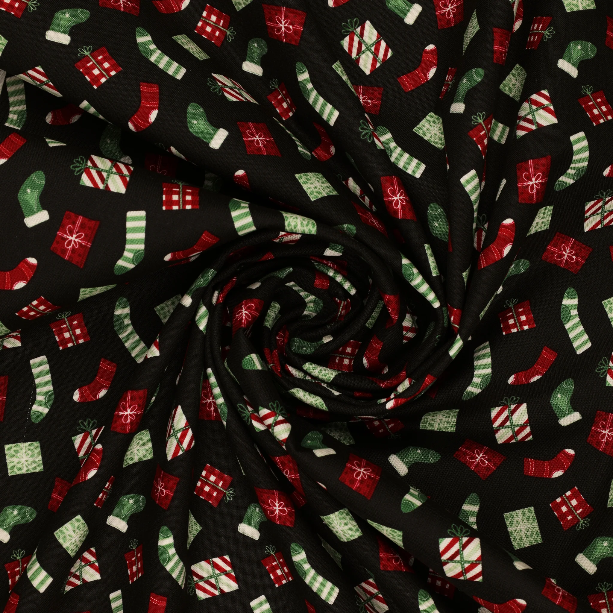Evergreen Wishes Fabric Collection - Stockings & Gifts Black - Image 2