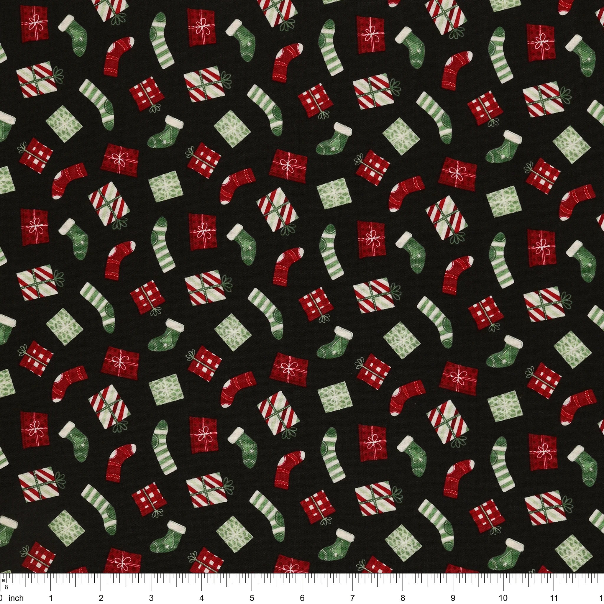 Evergreen Wishes Fabric Collection - Stockings & Gifts Black - Image 3