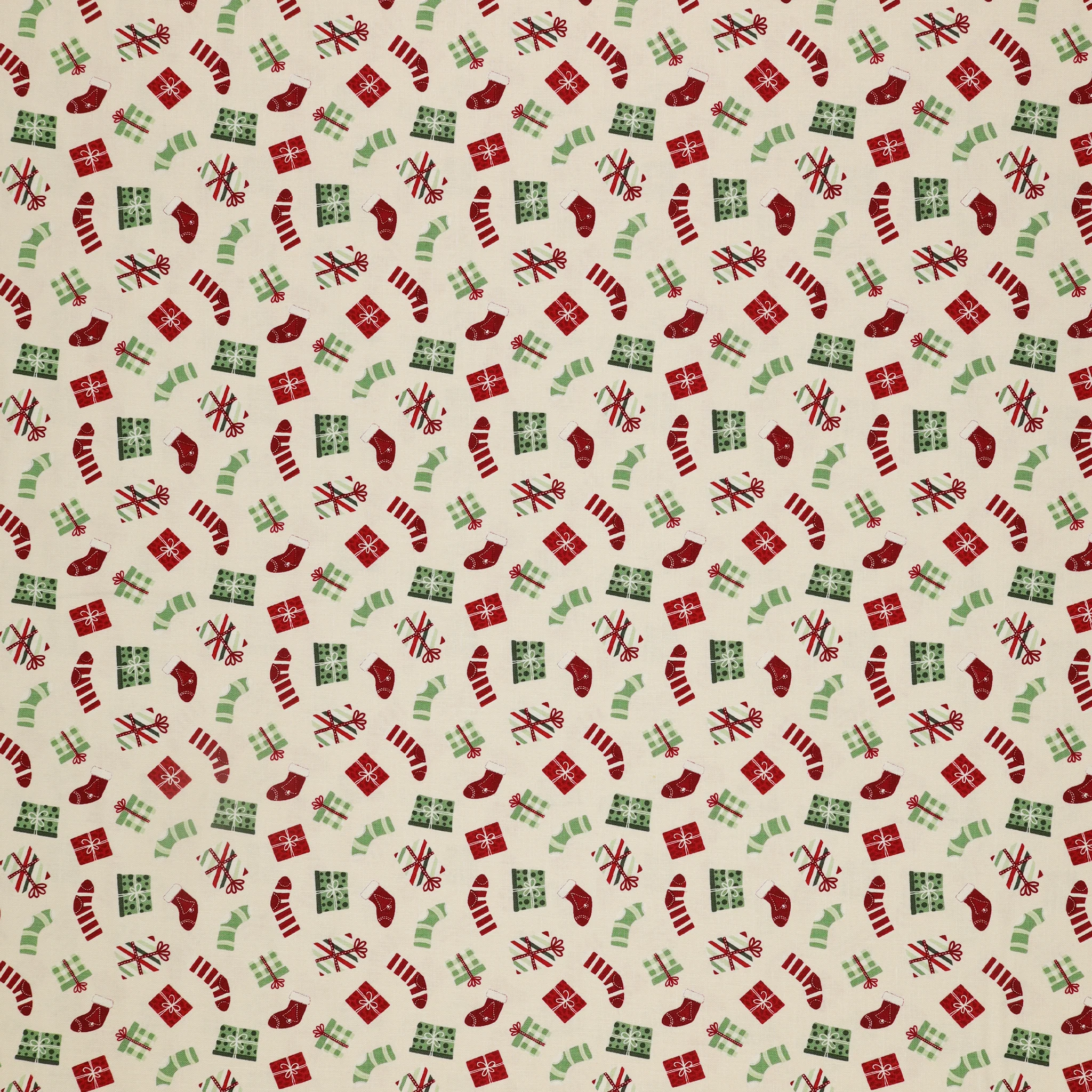 Evergreen Wishes Fabric Collection - Stockings & Gifts Cream
