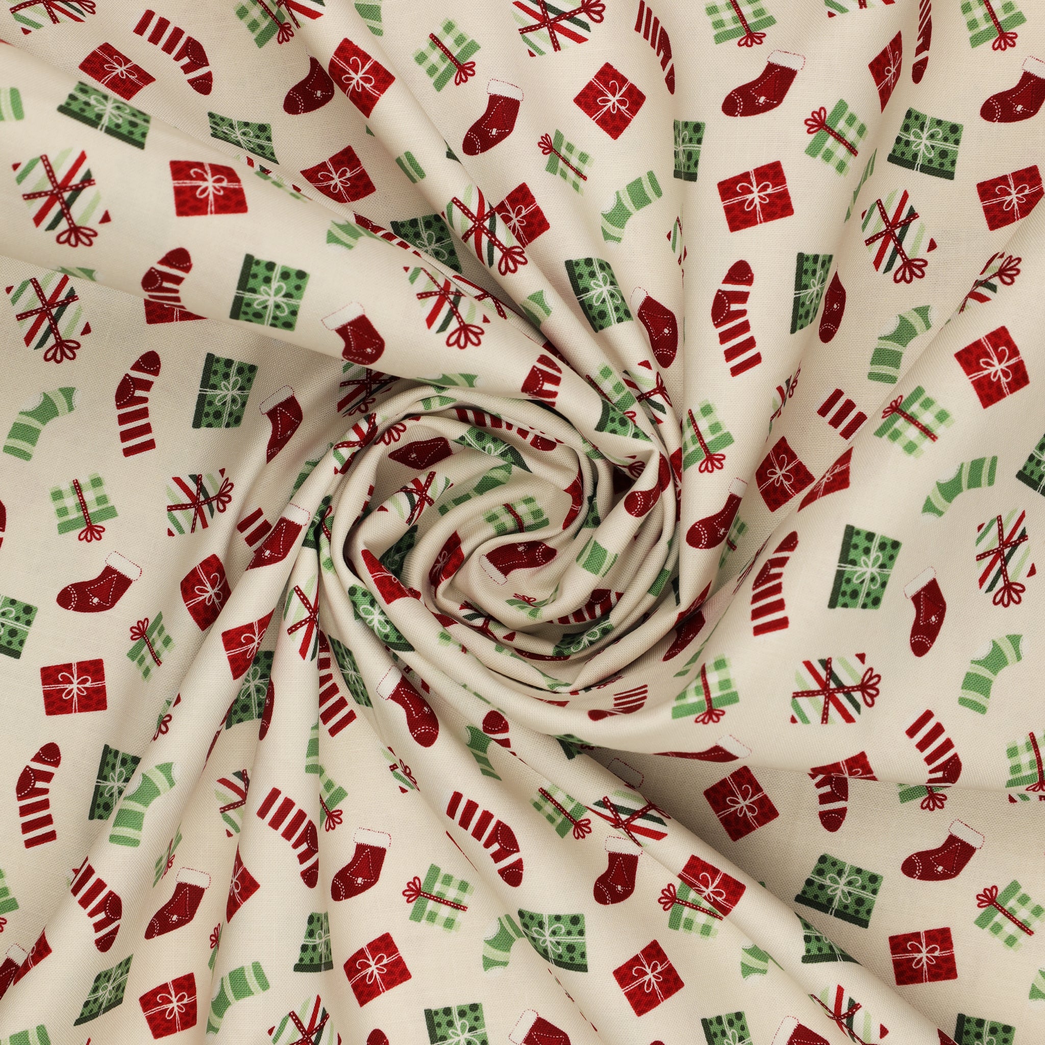 Evergreen Wishes Fabric Collection - Stockings & Gifts Cream - Image 2