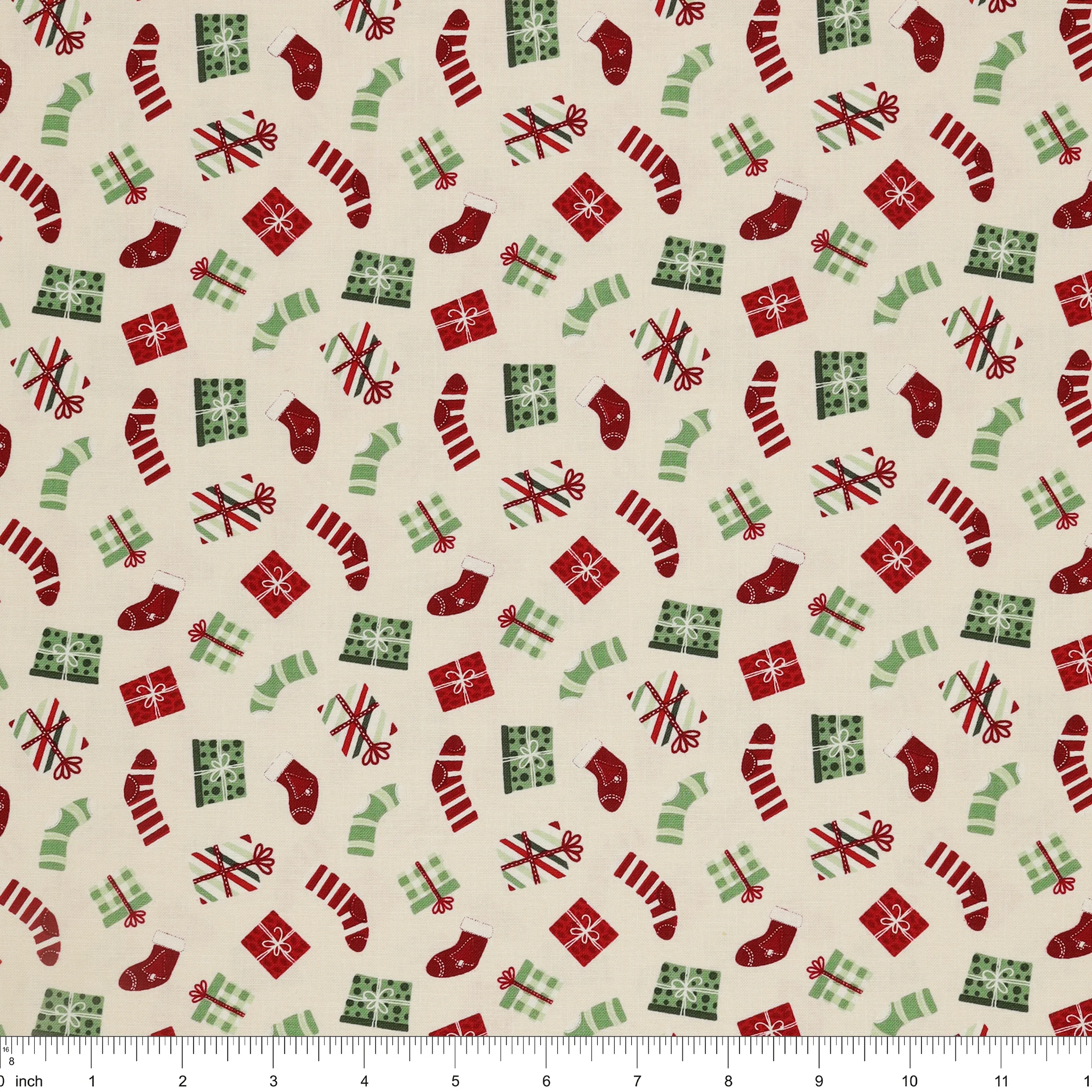 Evergreen Wishes Fabric Collection - Stockings & Gifts Cream - Image 3