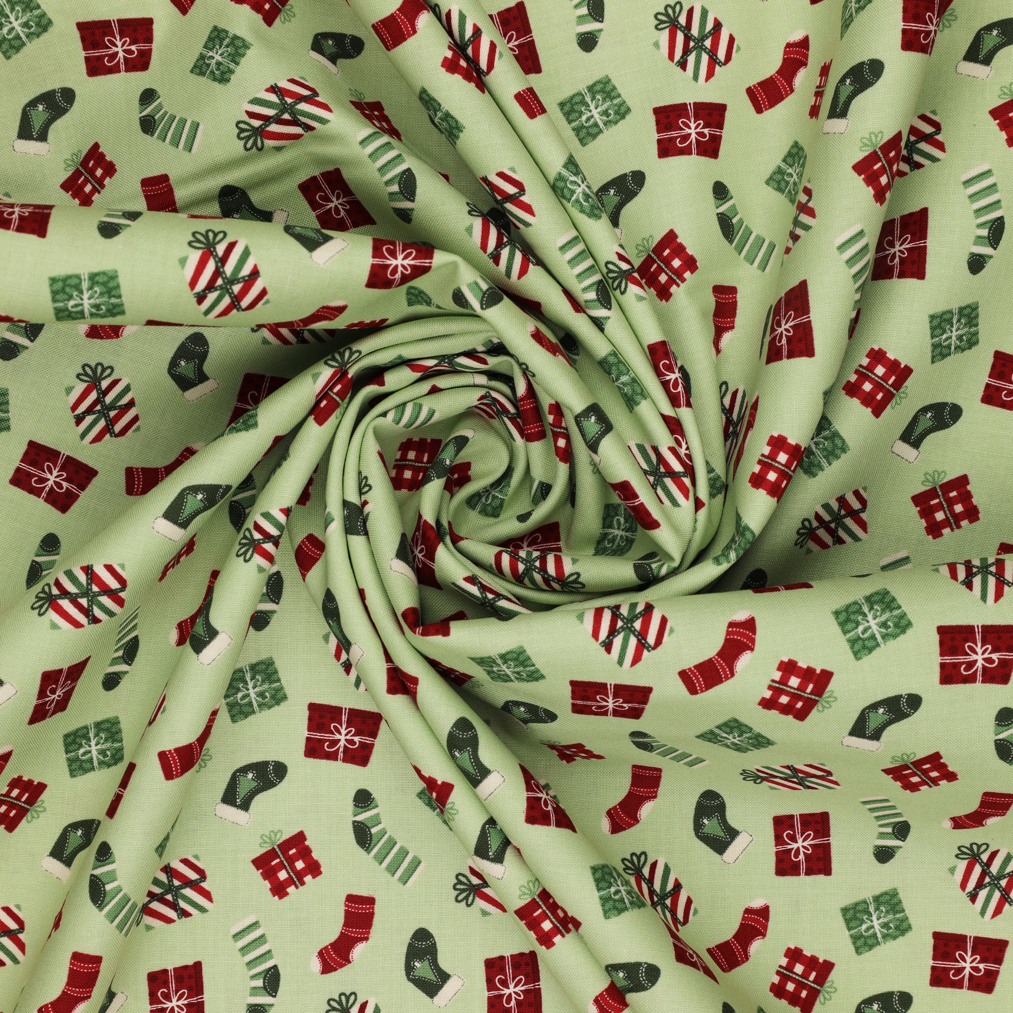 Evergreen Wishes Fabric Collection - Stockings & Gifts Mint - Image 2