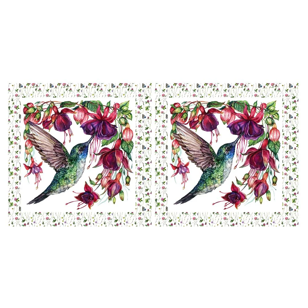 Exotic Flowers and Hummingbird Pillow Panels