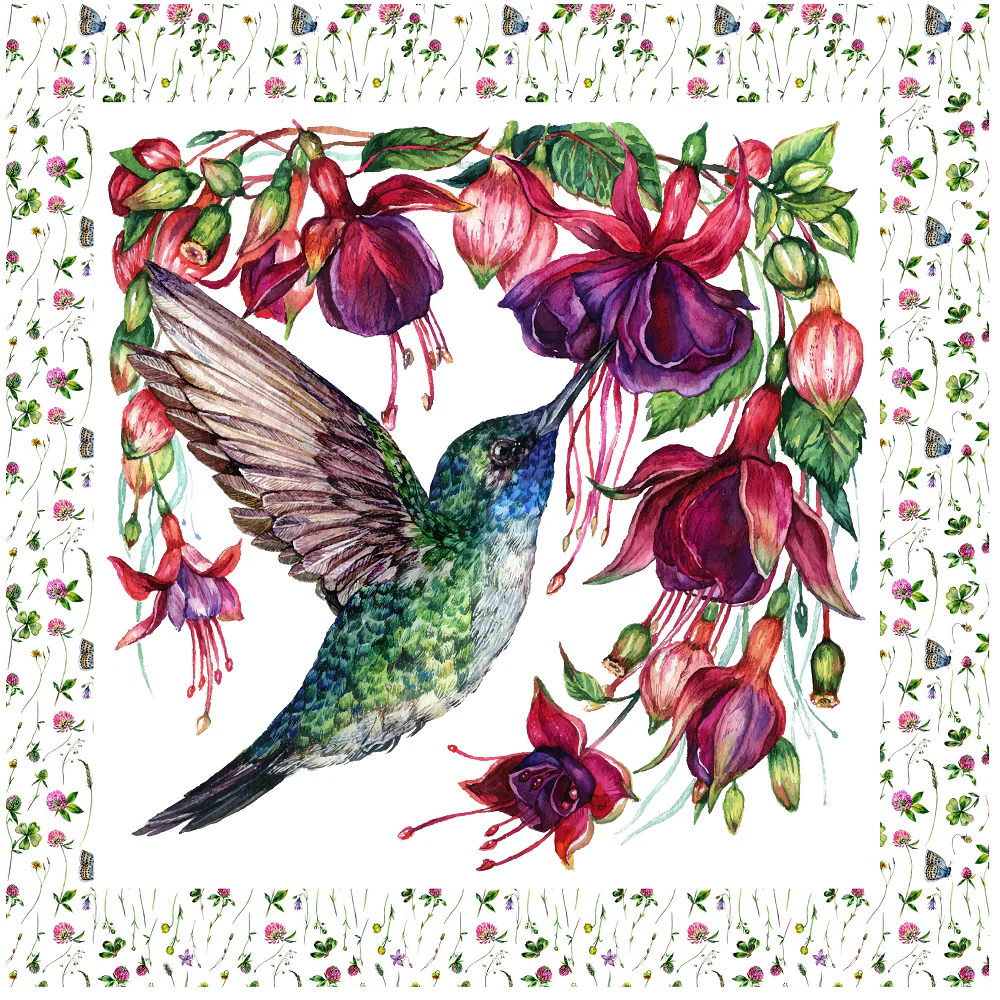 Exotic Flowers and Hummingbird Pillow Panels - Image 2