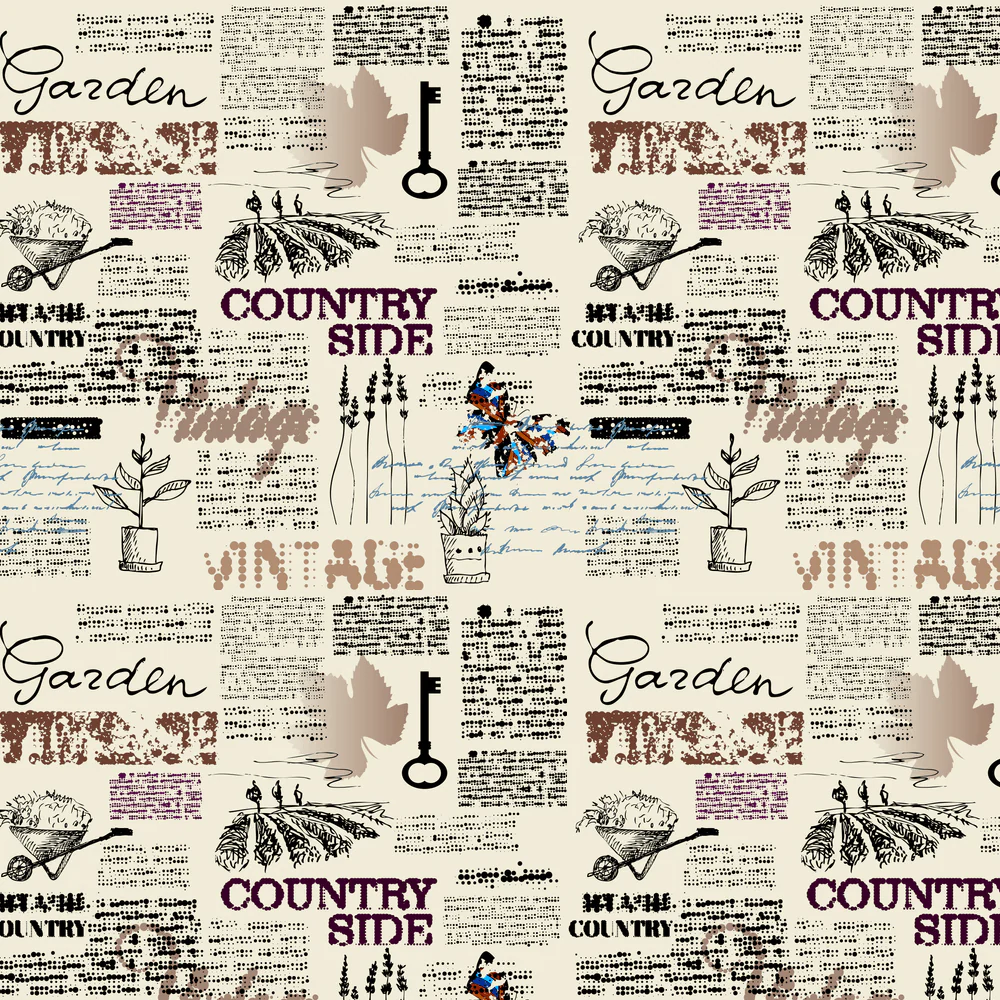 Faded Vintage Wine Newspaper Fabric - Tan