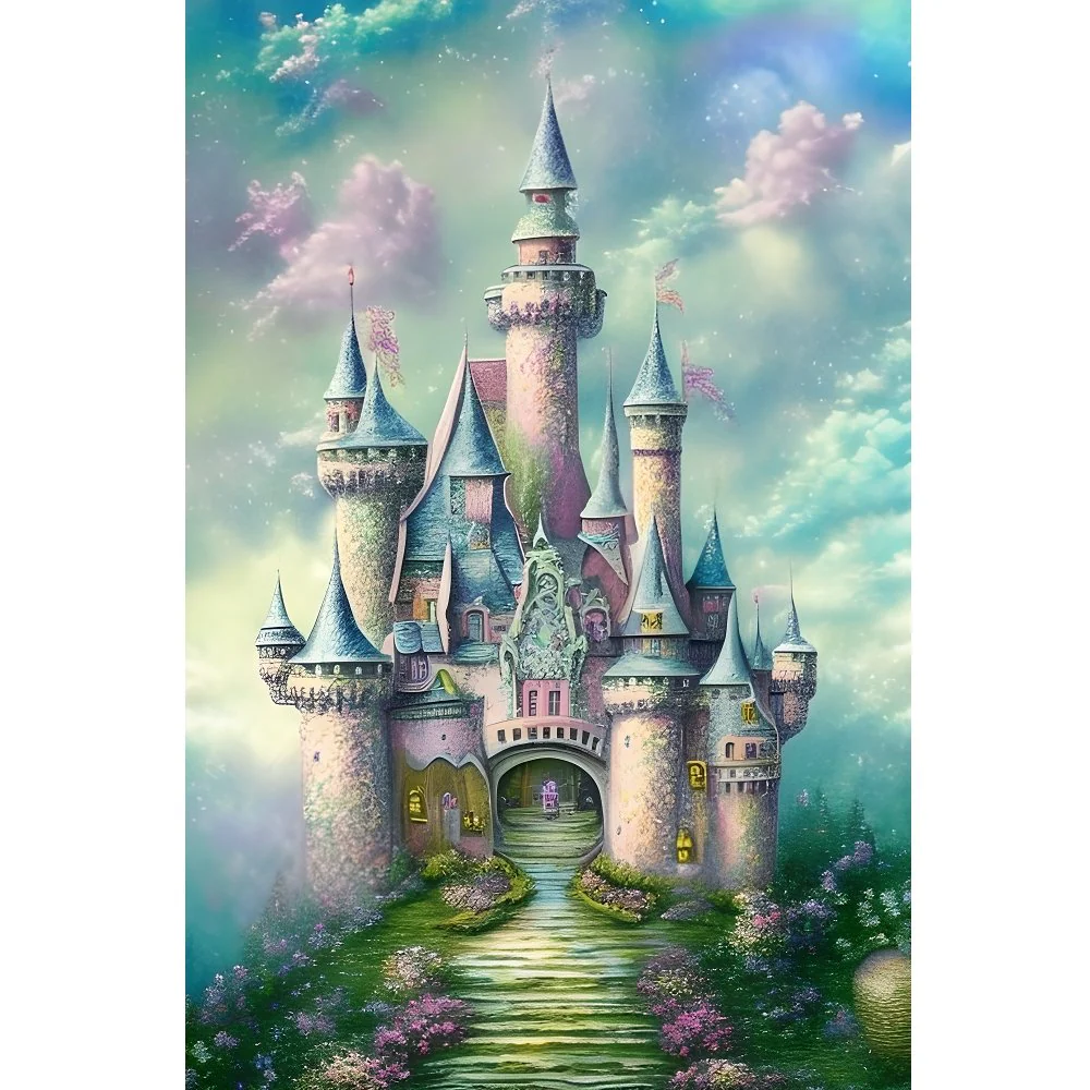 Fairytale Castle in the Clouds Fabric Panel
