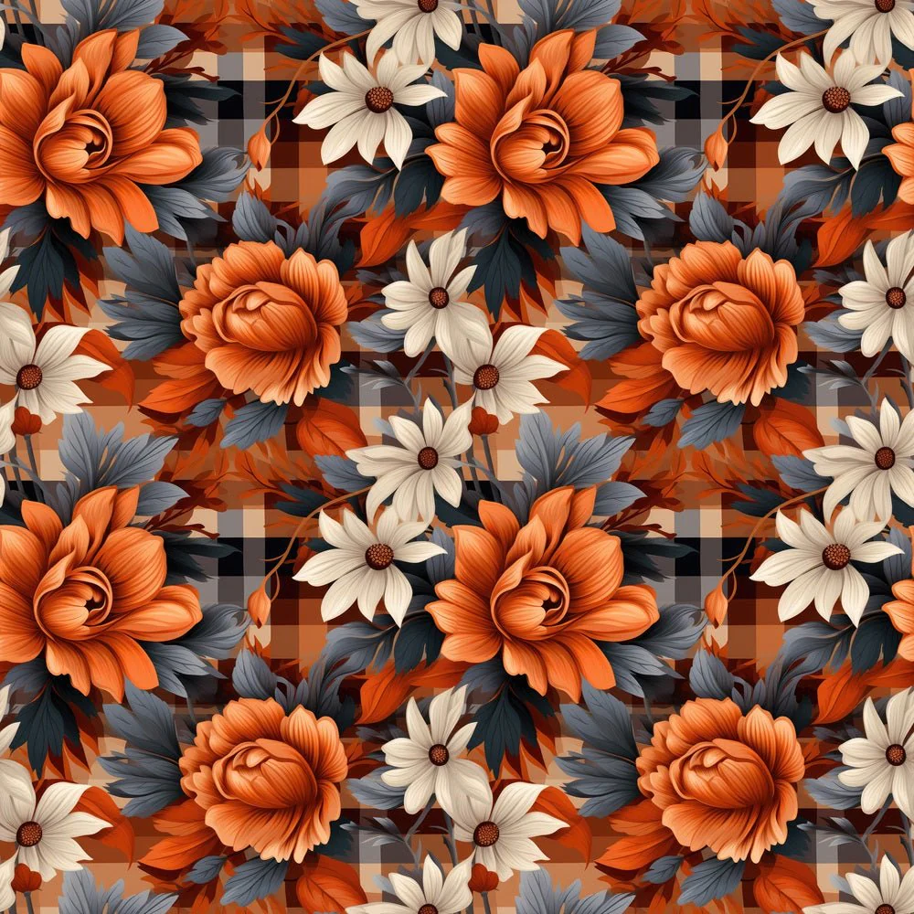 Fall Flowers on Plaid Fabric