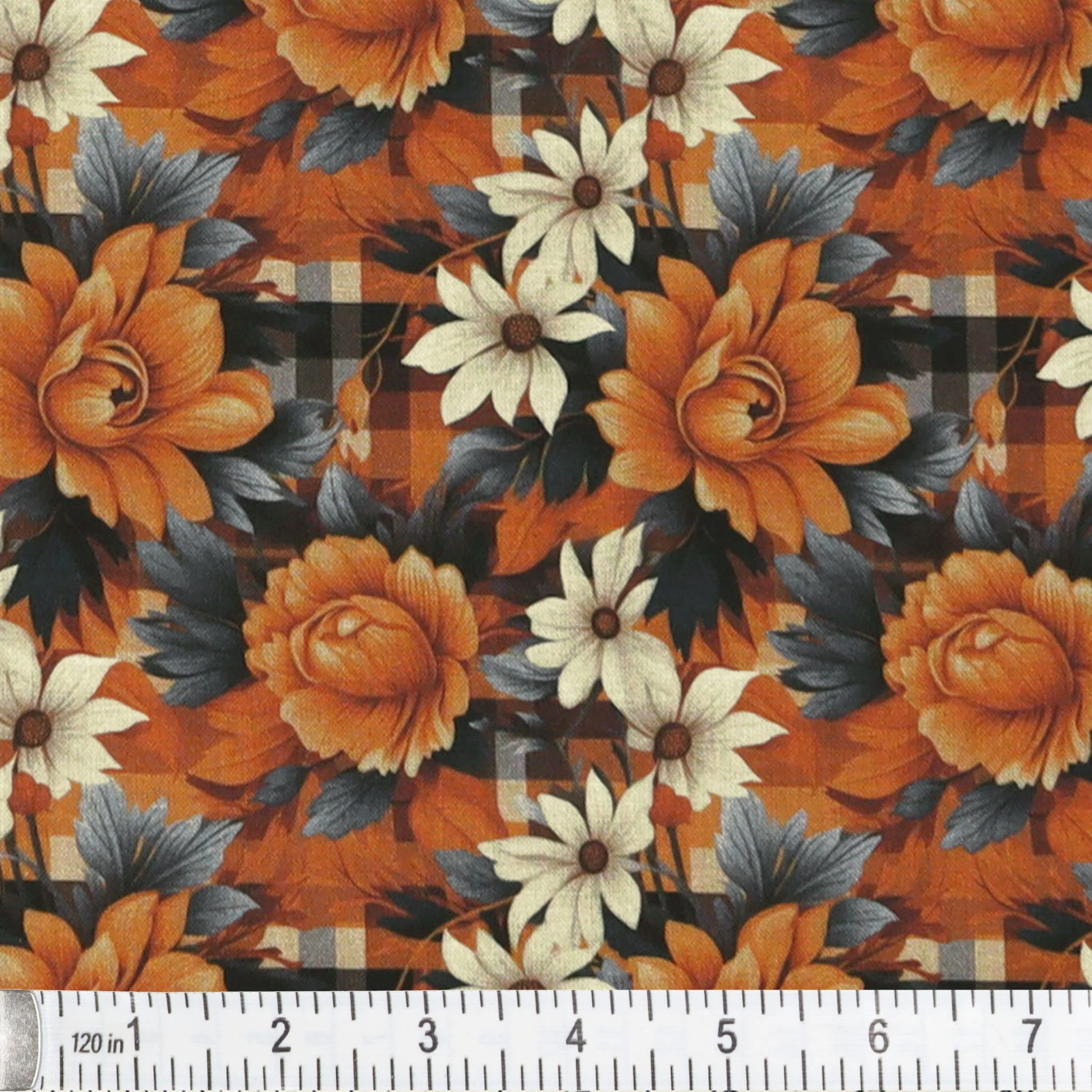 Fall Flowers on Plaid Fabric - Image 2