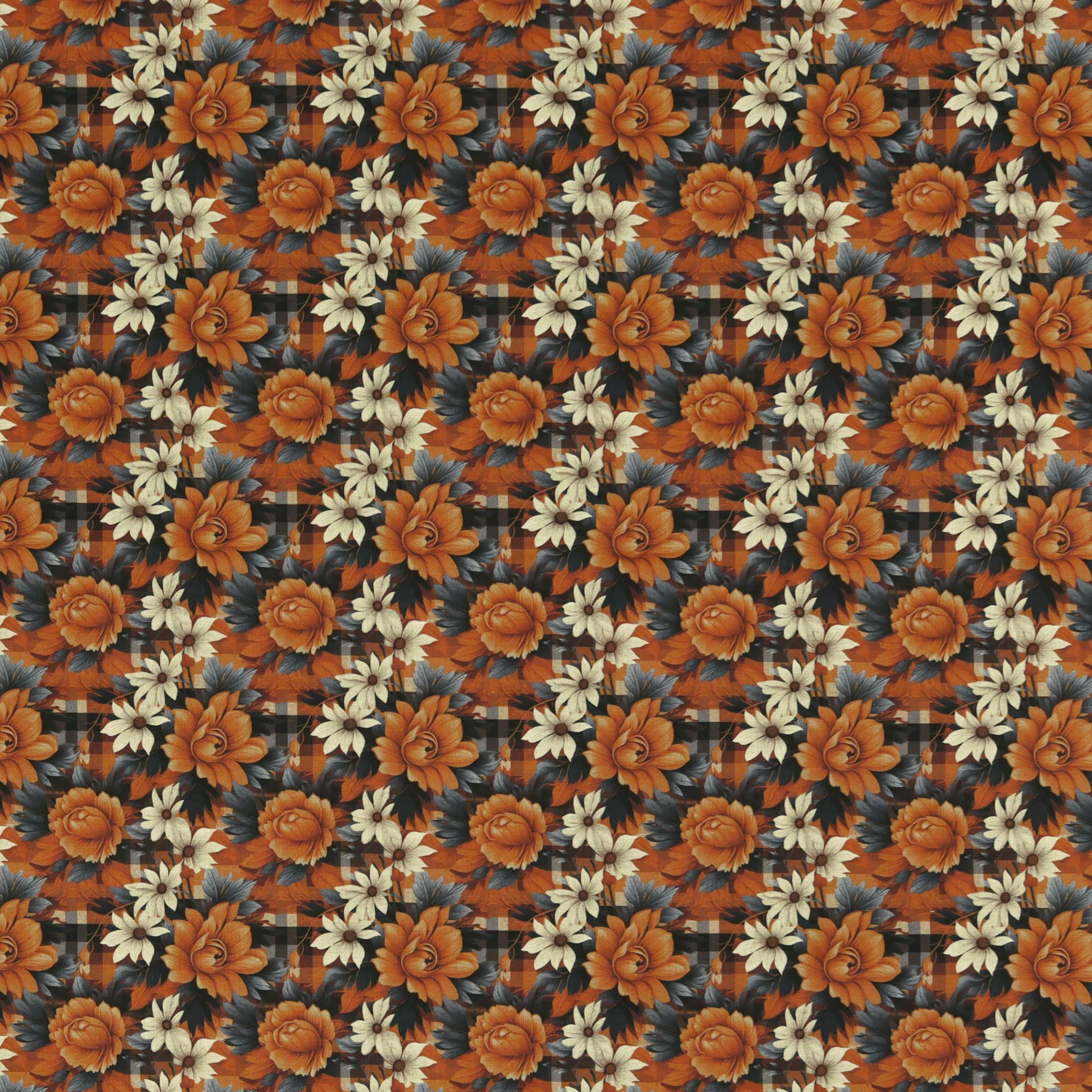 Fall Flowers on Plaid Fabric - Image 3