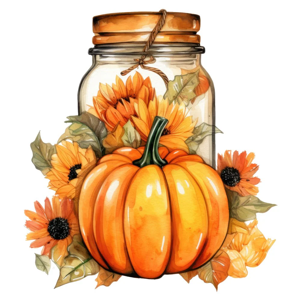 Fall in a Jar Pumpkin Bouquet Fabric Panel