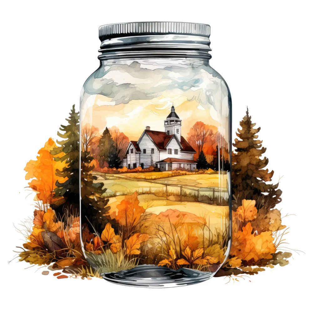 Fall in a Jar School House Fabric Panel