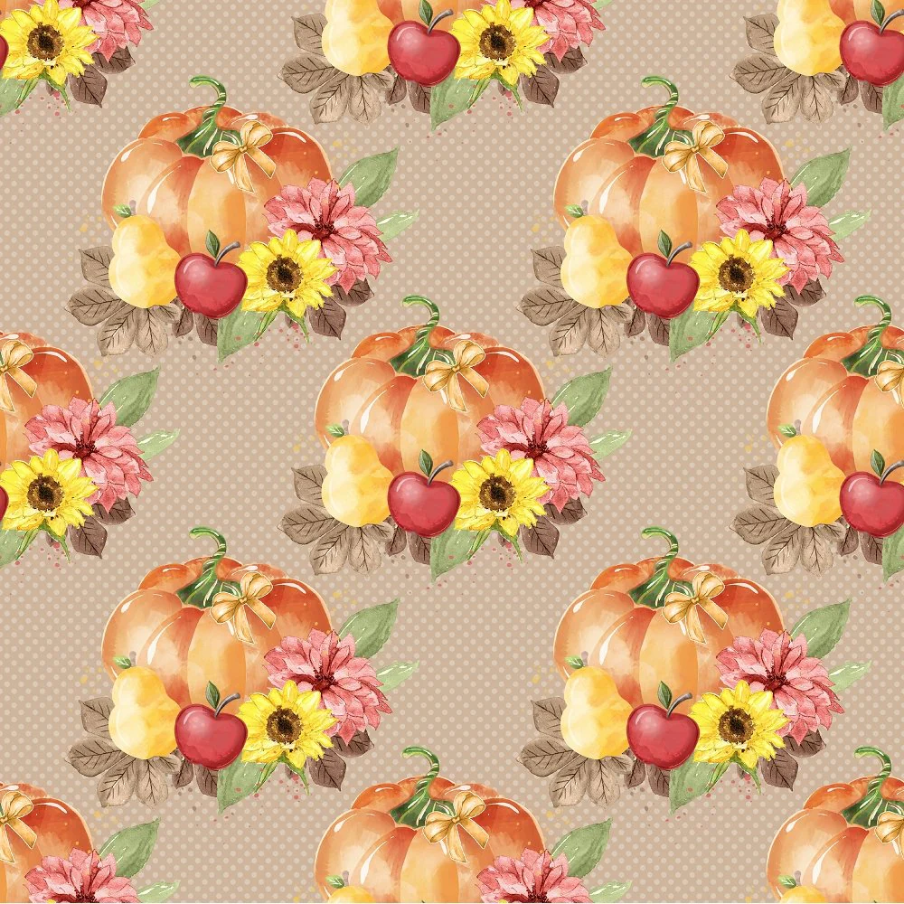 Fall Pumpkins & Florals Dotted Fabric - Brown