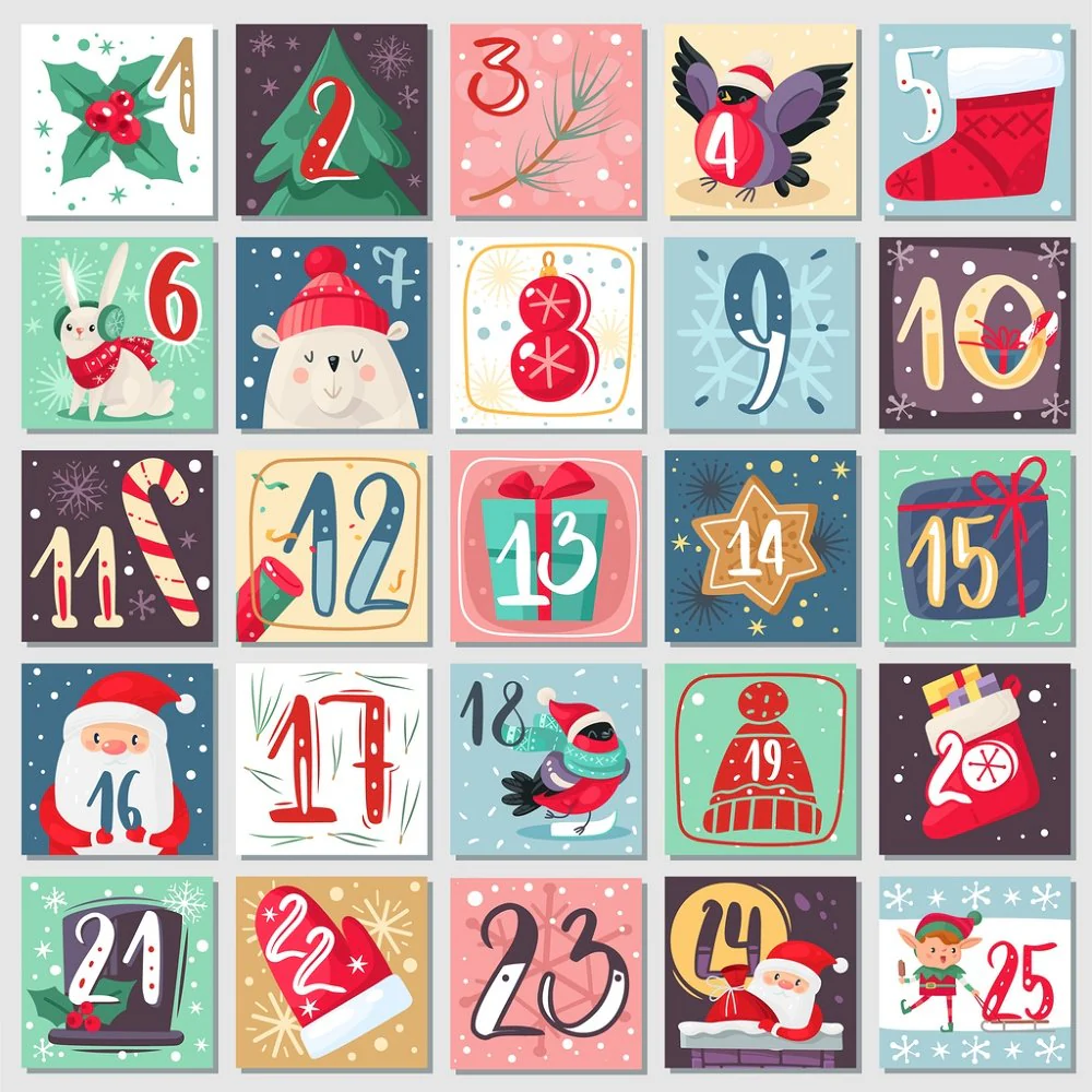Festive Block Christmas Advent Calendar Fabric Panel