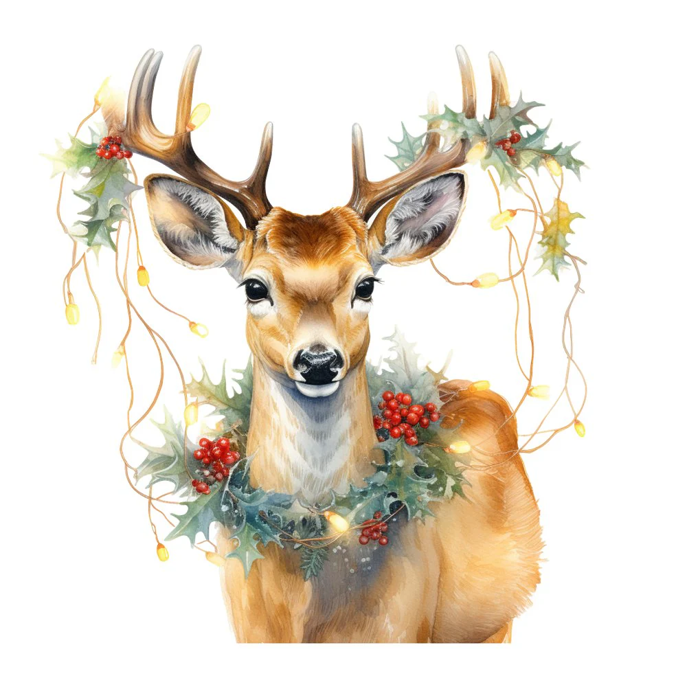 Festive Buck with Christmas Decor #1 Fabric Panel