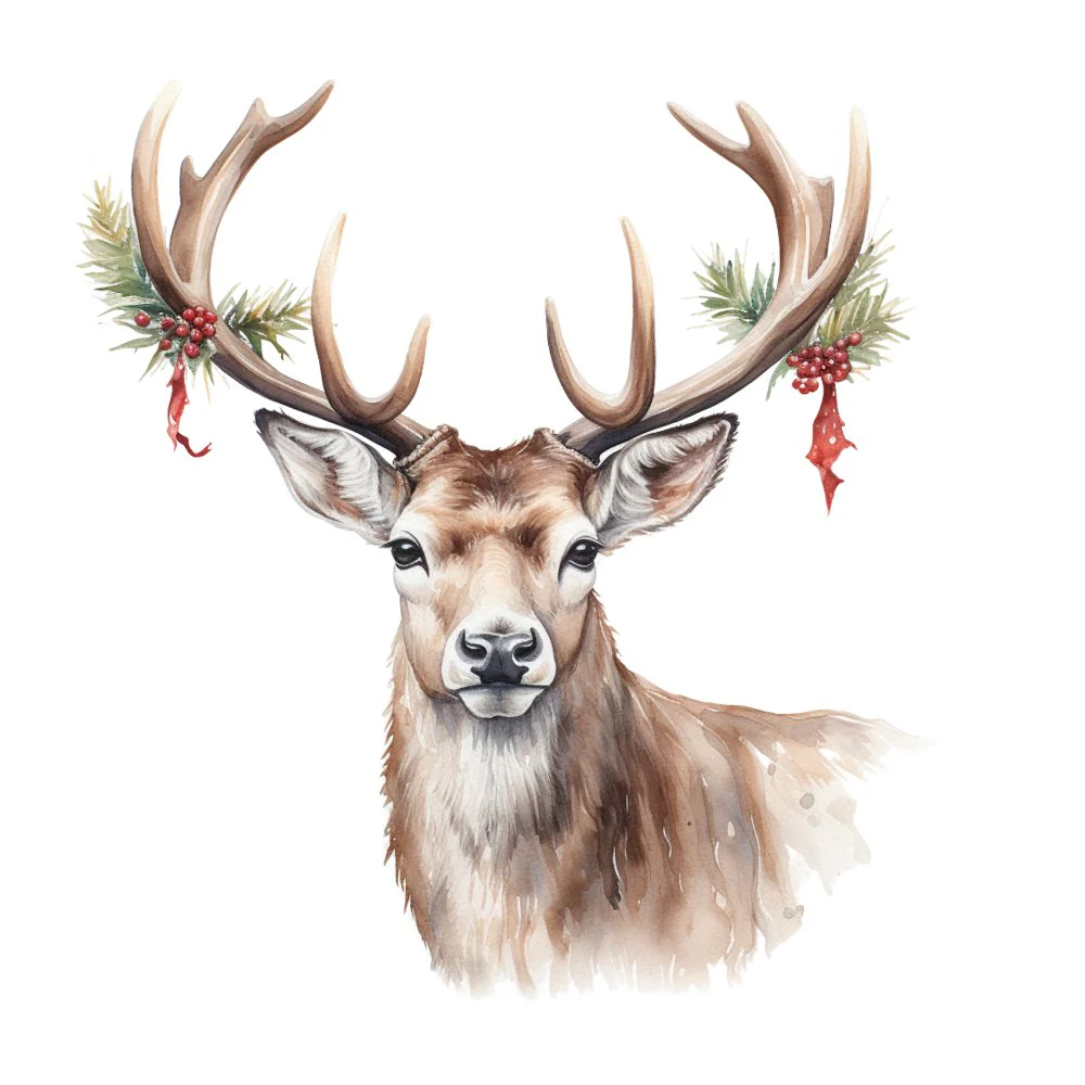 Festive Buck with Christmas Decor #2 Fabric Panel