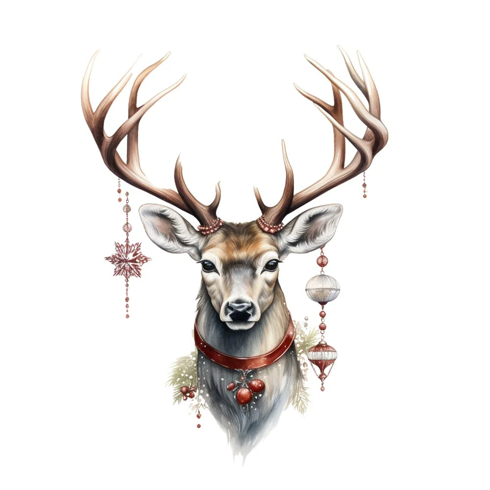 Festive Buck with Christmas Decor #3 Fabric Panel