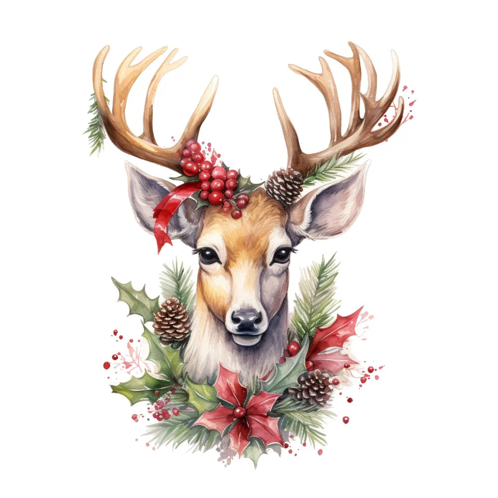 Festive Buck with Christmas Decor #4 Fabric Panel