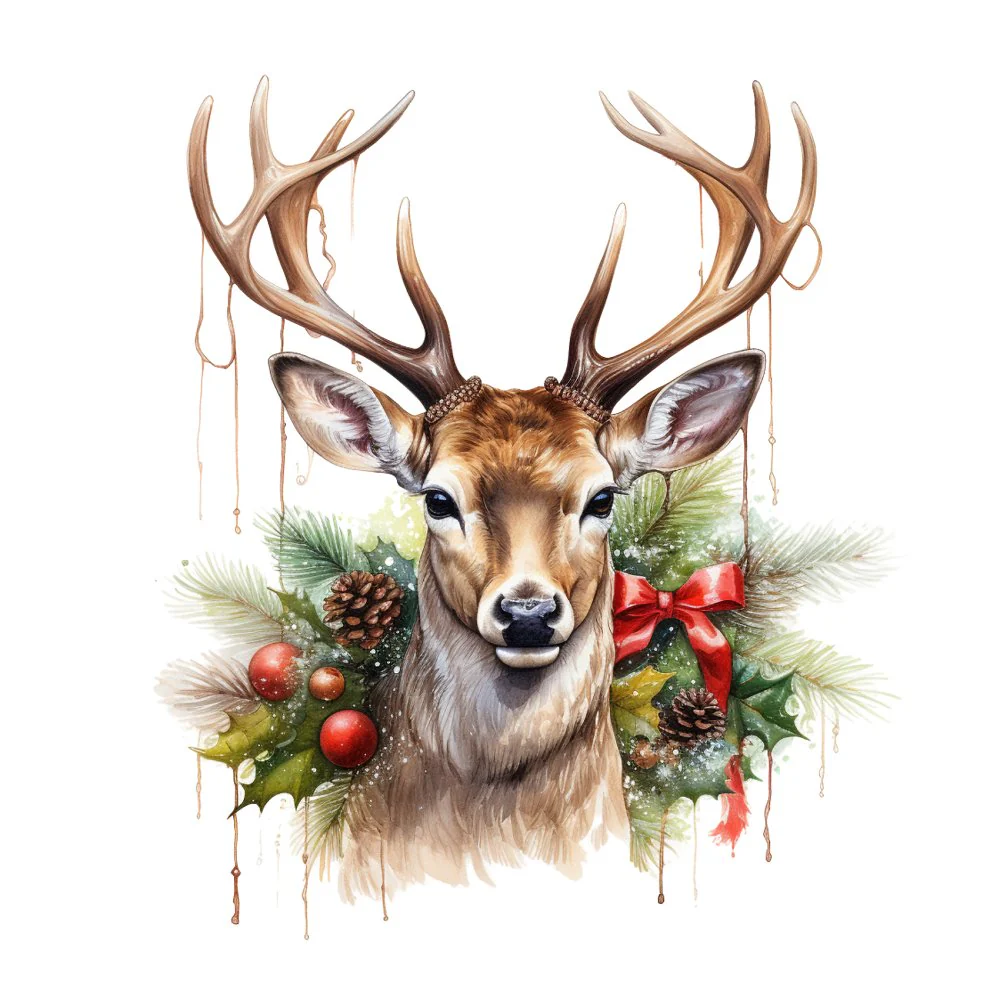 Festive Buck with Christmas Decor #7 Fabric Panel