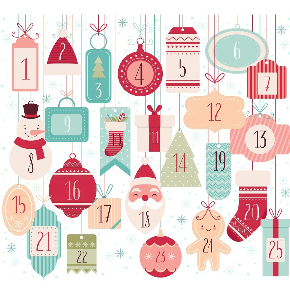 Festive Tags Christmas Advent Calendar Fabric Panel