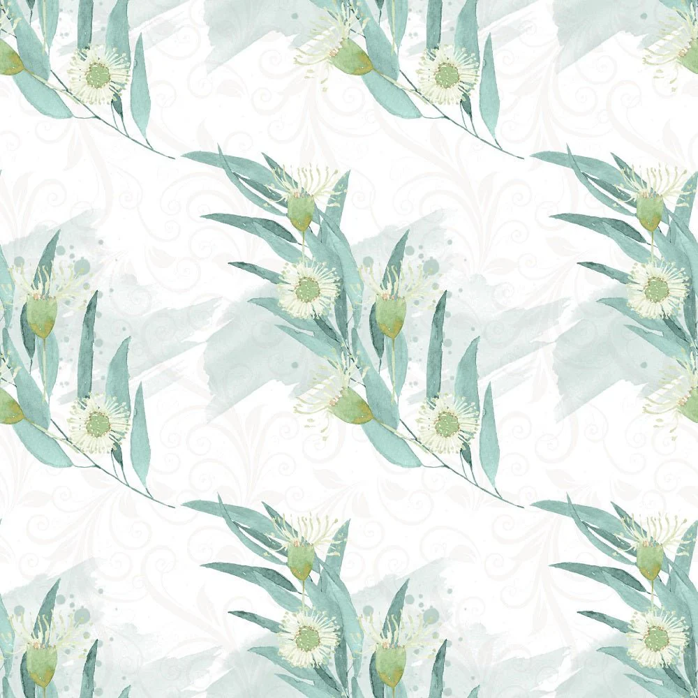 Fields of Eucalyptus Blooming Fabric - White
