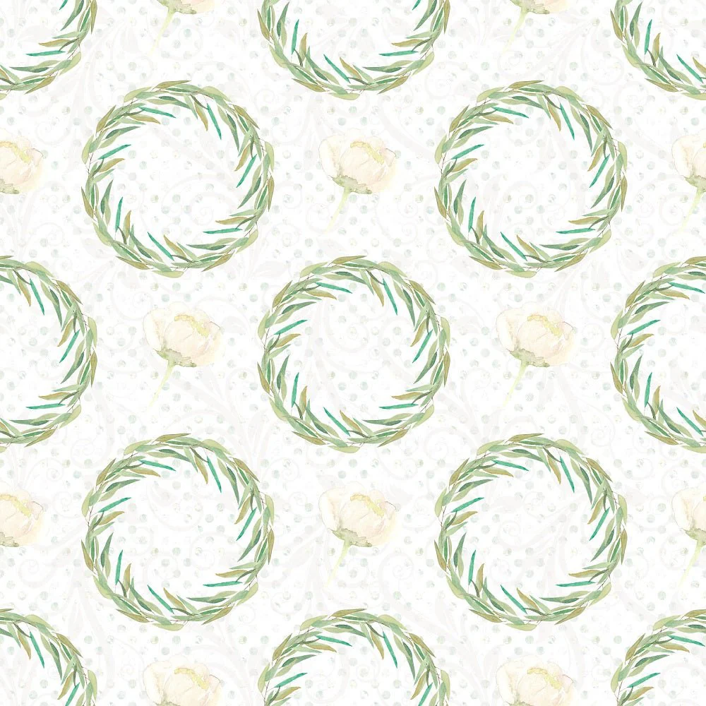 Fields of Eucalyptus Floral Buds Fabric - White