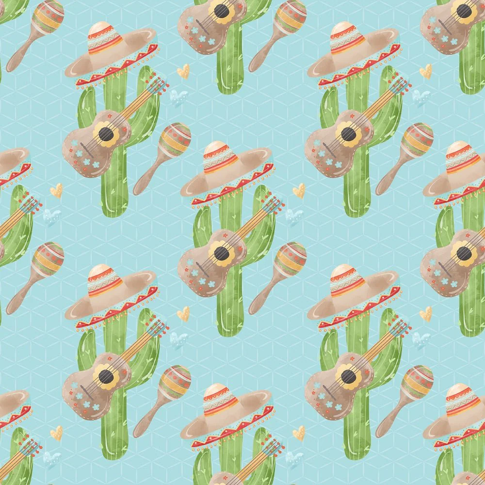 Fiesta! Cactus with Hats Fabric - Blue
