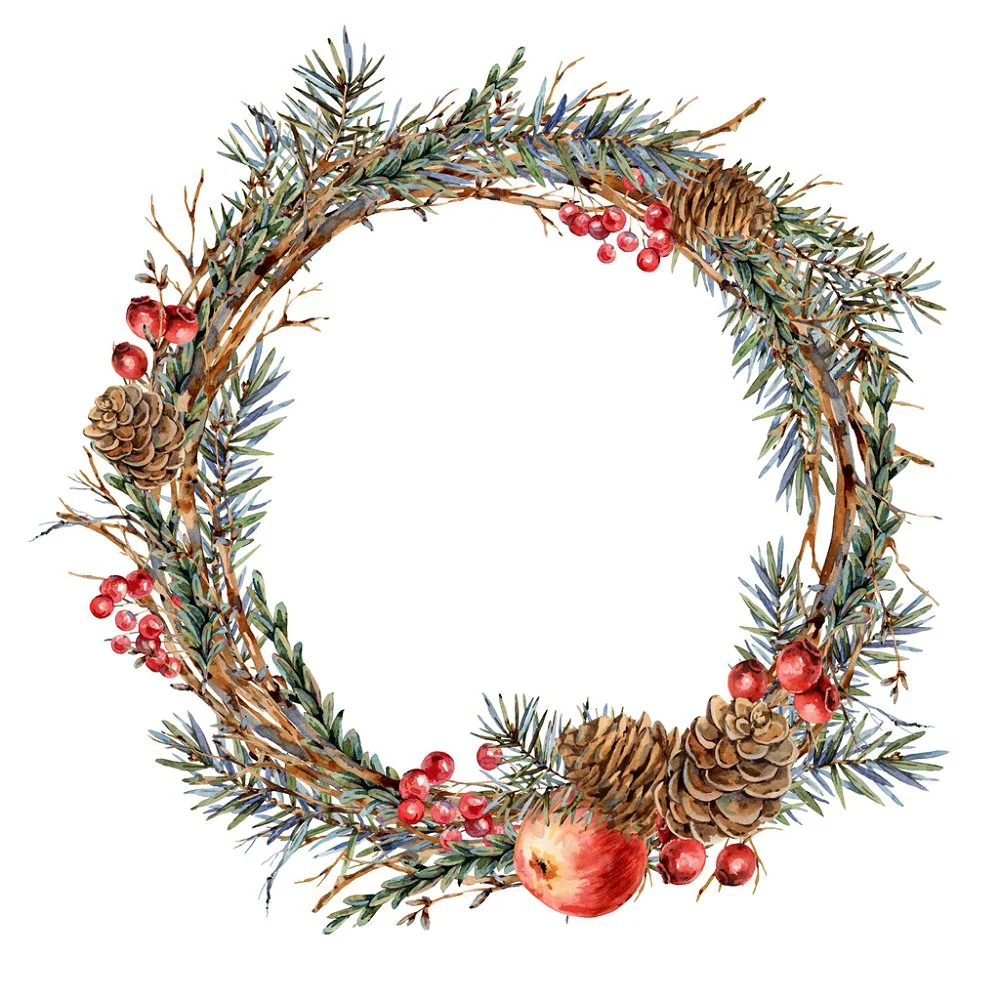 Fir Branch & Berry Wreath Fabric Panel Variation 1