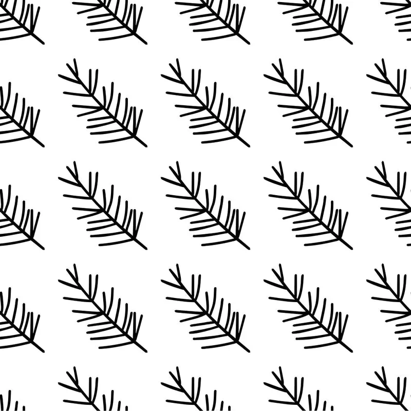 Fir Branch Pattern #2 Fabric - Black & White