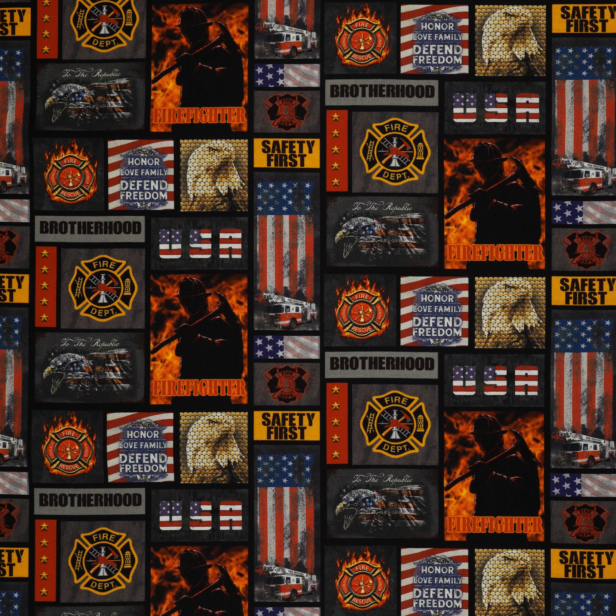 Firefighter Camo Flag Block Fabric